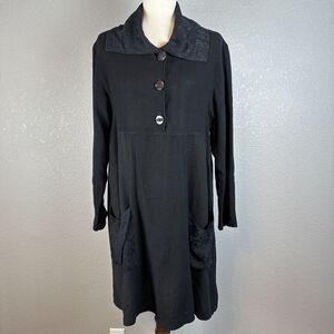 Bodil Lagenlook Art to Wear Tunic Dress Size 2 Medium Black Linen Pockets